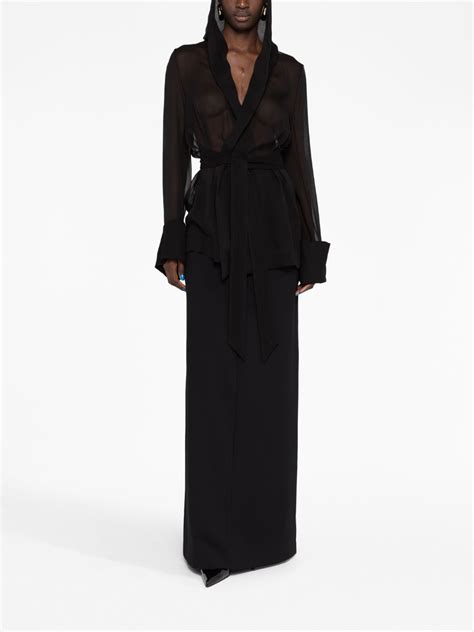 ysl long sleeve black semi sheer blouse|Saint Laurent Tops for Women .